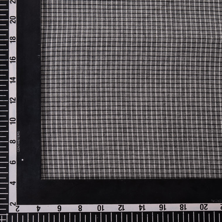 CHECK DARK GREY PURE COTTON 80 GSM HANDWOVEN FABRIC