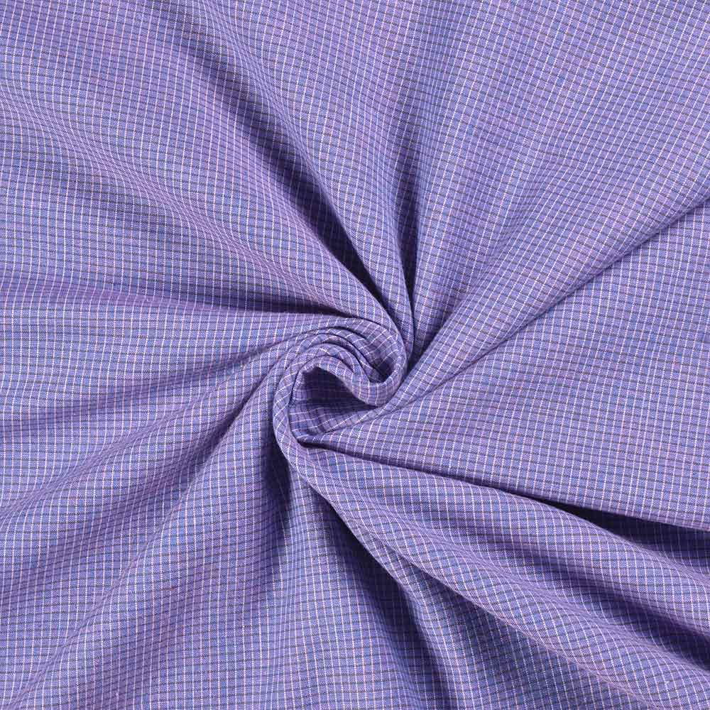 Check Purple & White Pure Cotton 94 GSM Handwoven Fabric