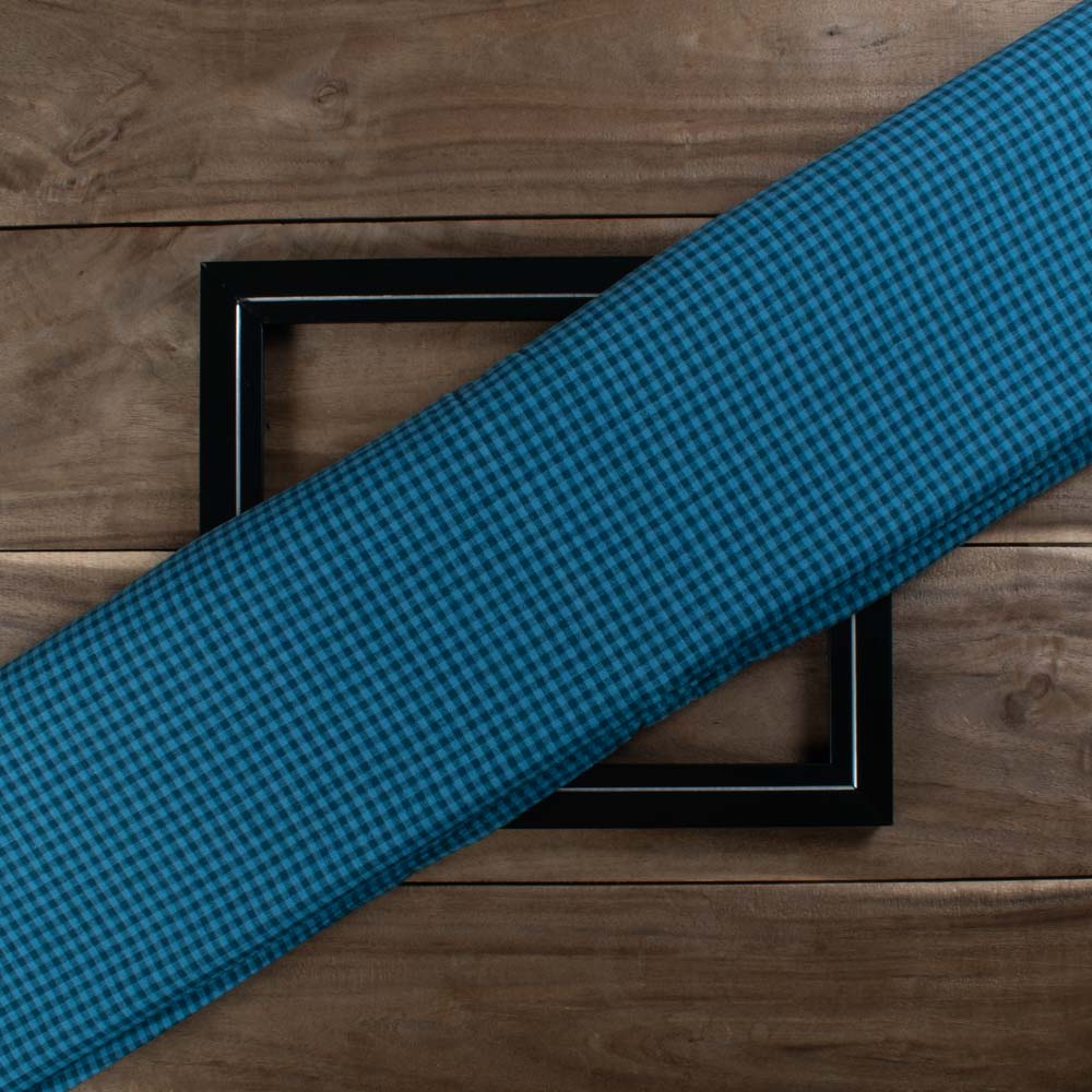 Check Blue 95 GSM Pure Cotton Handwoven Fabric 836
