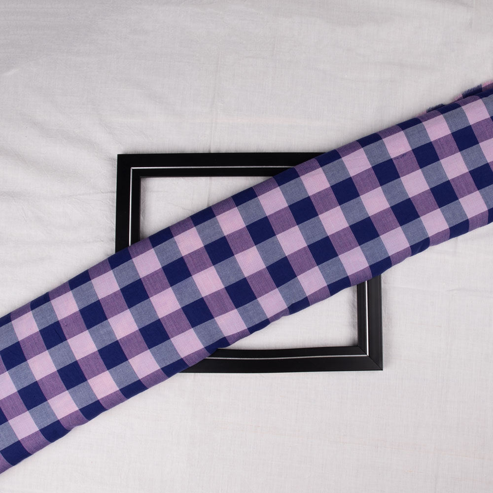 Check Purple & Blue Pure Cotton 70 GSM Handwoven Fabric