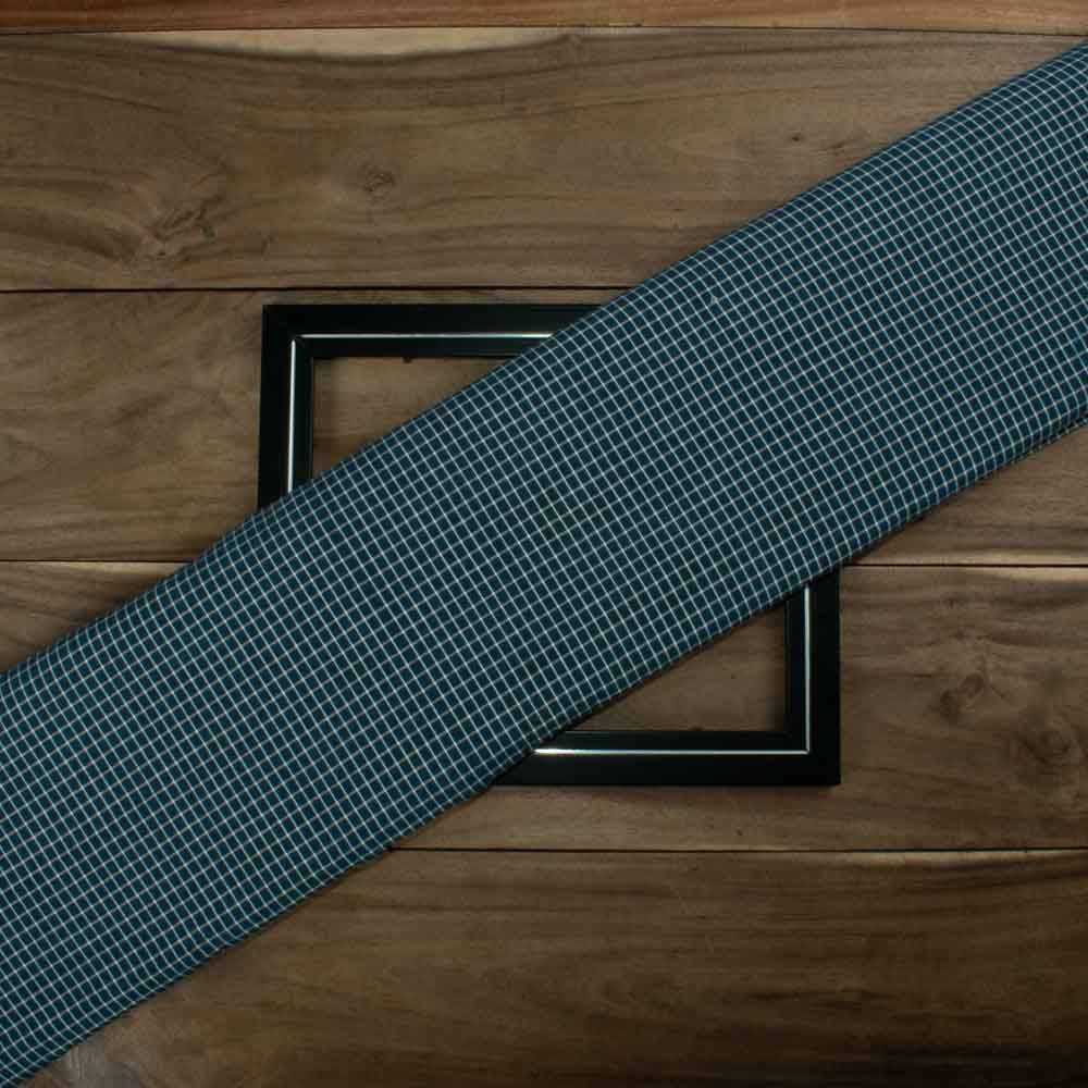 Check Petrol Blue White Pure Cotton 105 GSM Handwoven Fabric 656