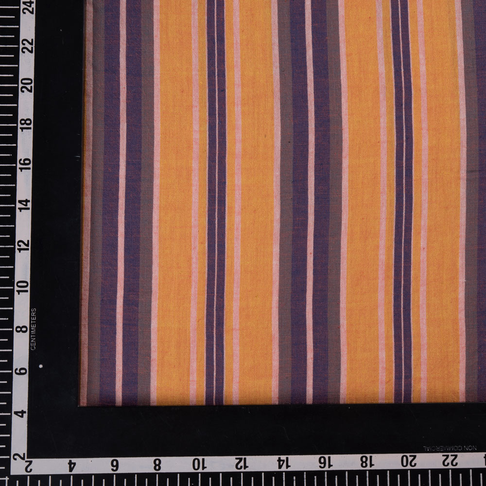 STRIPE ORANGE & BLUE PURE COTTON 95 GSM HANDWOVEN FABRIC