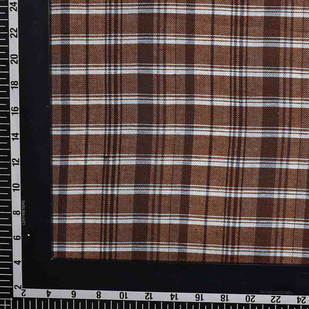 CHECK REVERSIBLE SATIN TWILL BROWN PURE COTTON 100 GSM HANDWOVEN FABRIC