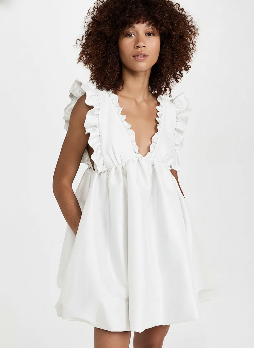 Deep V Front & Back Ruffled Dress