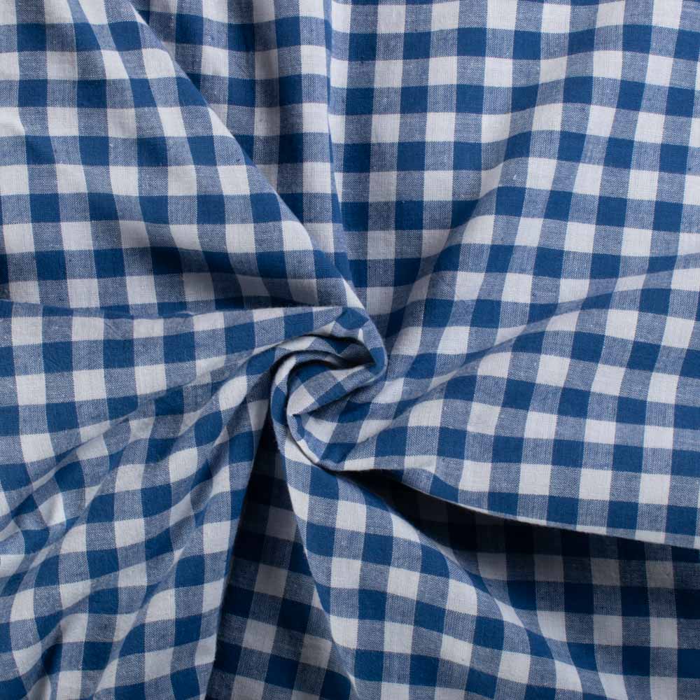 Check Blue and White Pure Cotton 110 GSM Handwoven Fabric