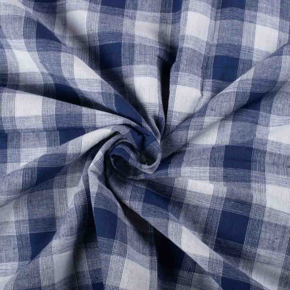 Check Navy & White Pure Cotton 95 GSM Handwoven Fabric