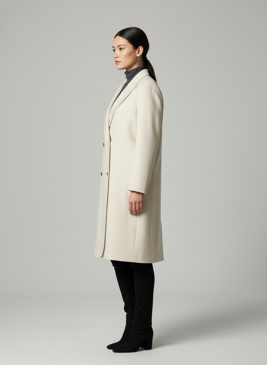 Double Breasted Jacket With Peak Label- Knee Length