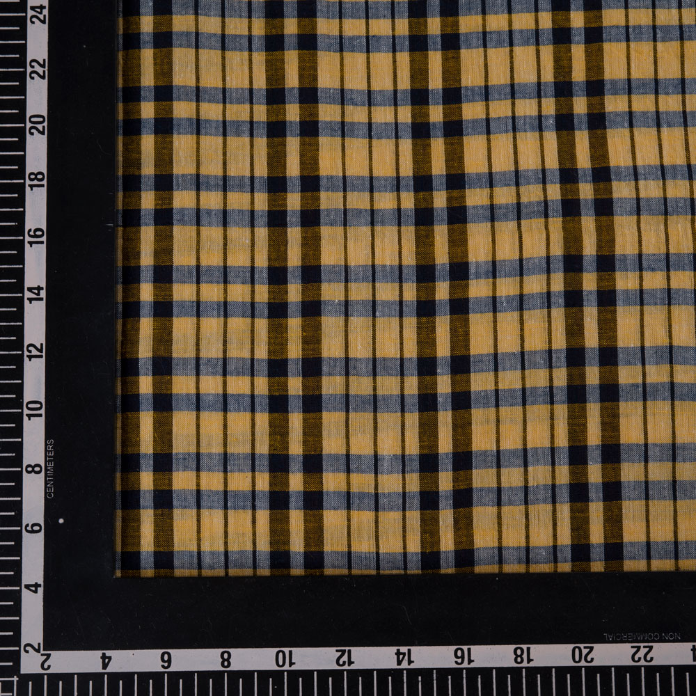 CHECK YELLOW PURE COTTON 70 GSM HANDWOVEN FABRIC