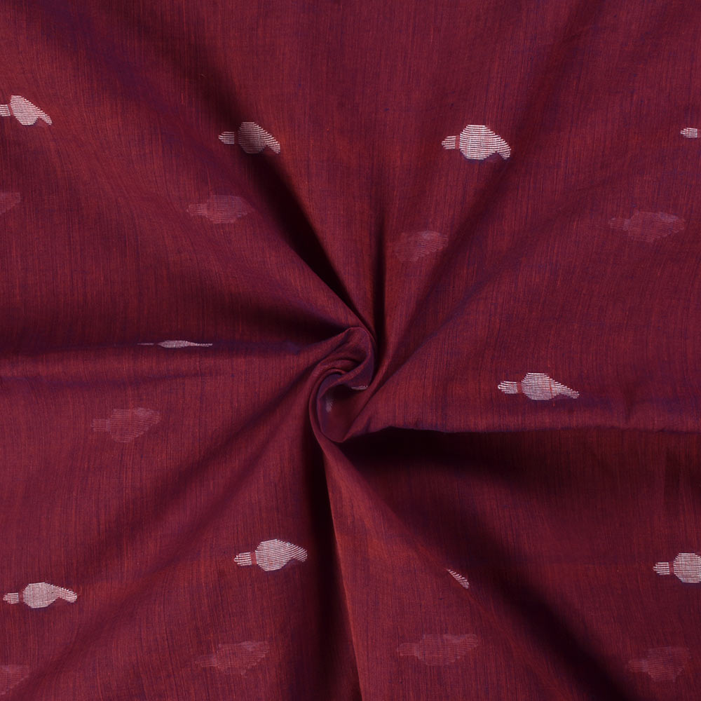 Paisley Maroon Jamdani Pure Cotton 52 GSM Handwoven Fabric