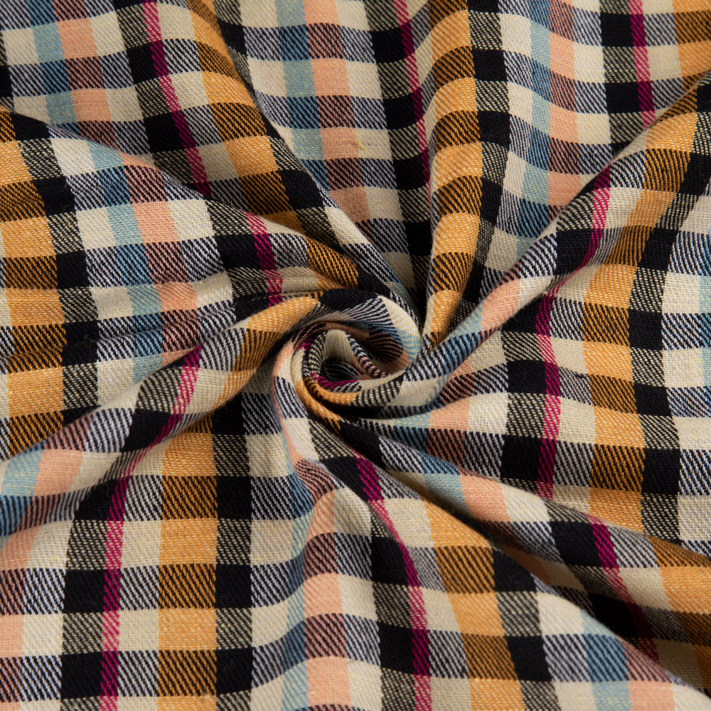 Check Twill Multi Color Cotton Khadi 115 GSM Handwoven Fabric