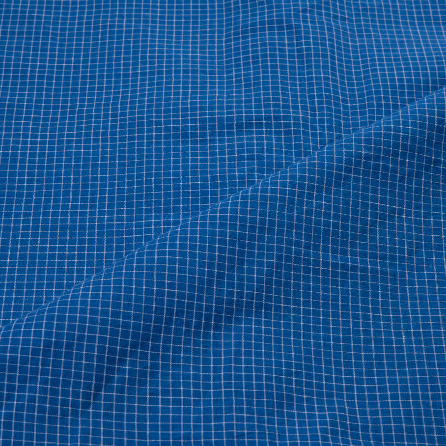 CHECK COBALT BLUE PURE COTTON 64 GSM HANDWOVEN FABRIC