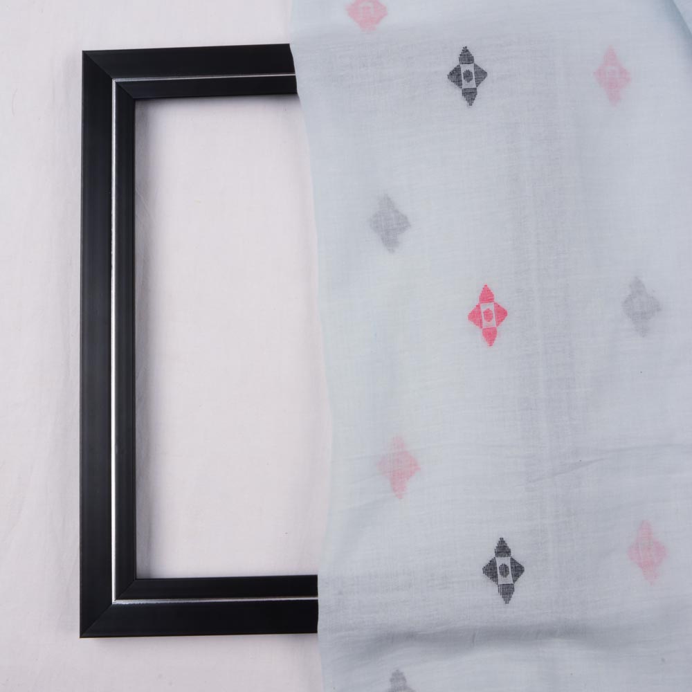 GEOMETRIC LIGHT BLUE JAMDANI PURE COTTON 55 GSM FABRIC