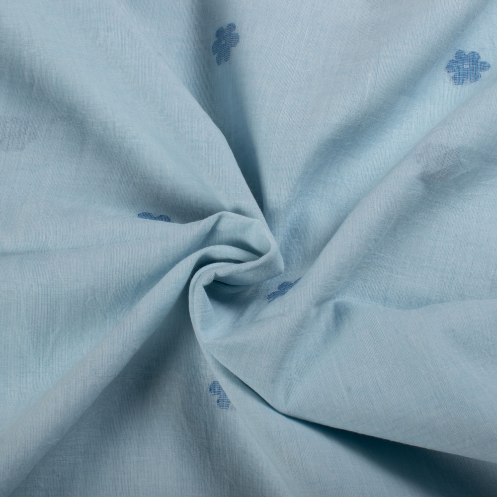 Sky Color Pure Cotton Flower Jamdani 55 GSM Handwoven Fabric