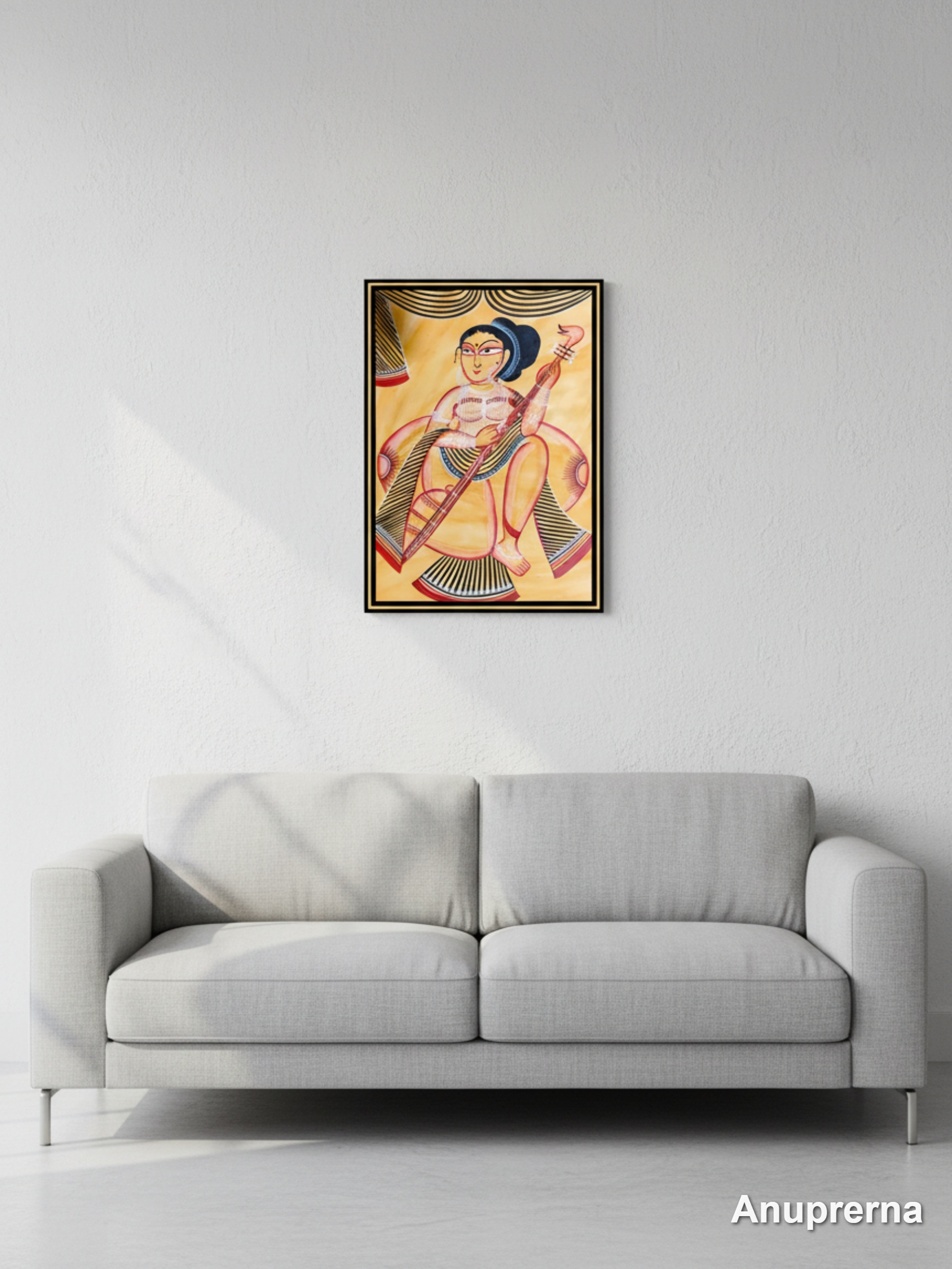 Maa Saraswati Monochromatic Pattachitra Wall Art