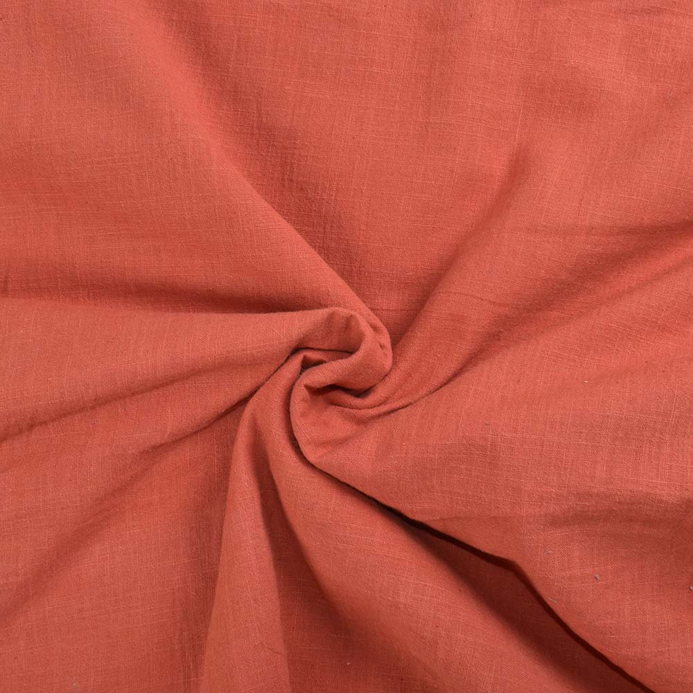 Slub Orange Khadi Fabric - 102 GSM Handspun & Handwoven