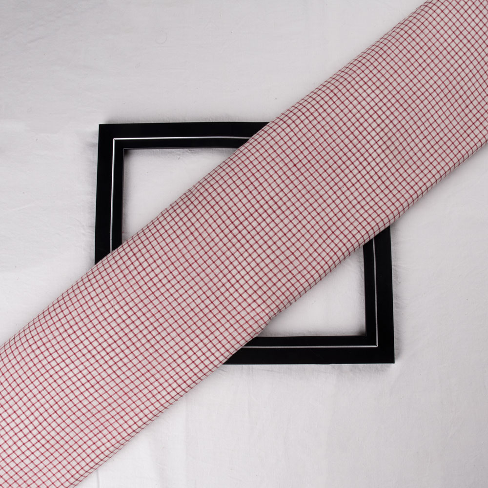 Check Red & White Pure Cotton 67 GSM Handwoven Fabric