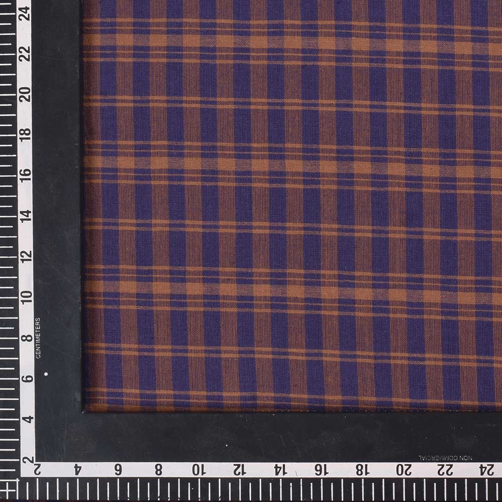 CHECK BLUE & BROWN PURE COTTON 103 GSM HANDWOVEN FABRIC