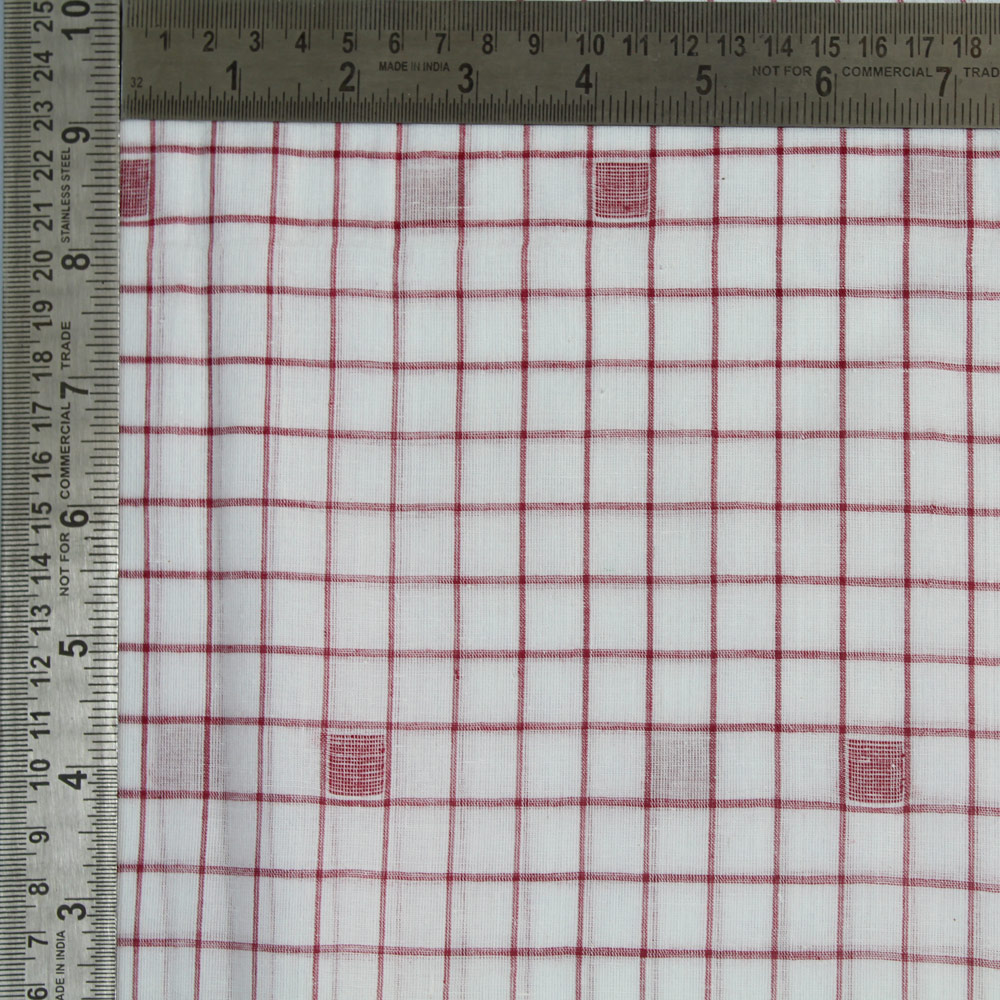 GEOMETRIC CHECK CREAM & RED JAMDANI PURE COTTON 55 GSM FABRIC 20
