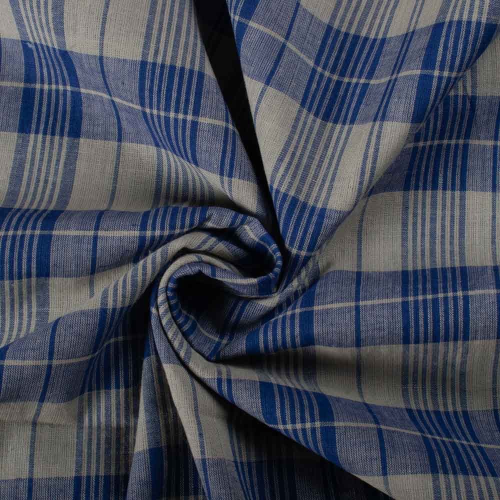 Check Blue & Grey Pure Cotton 70 GSM Handwoven Fabric