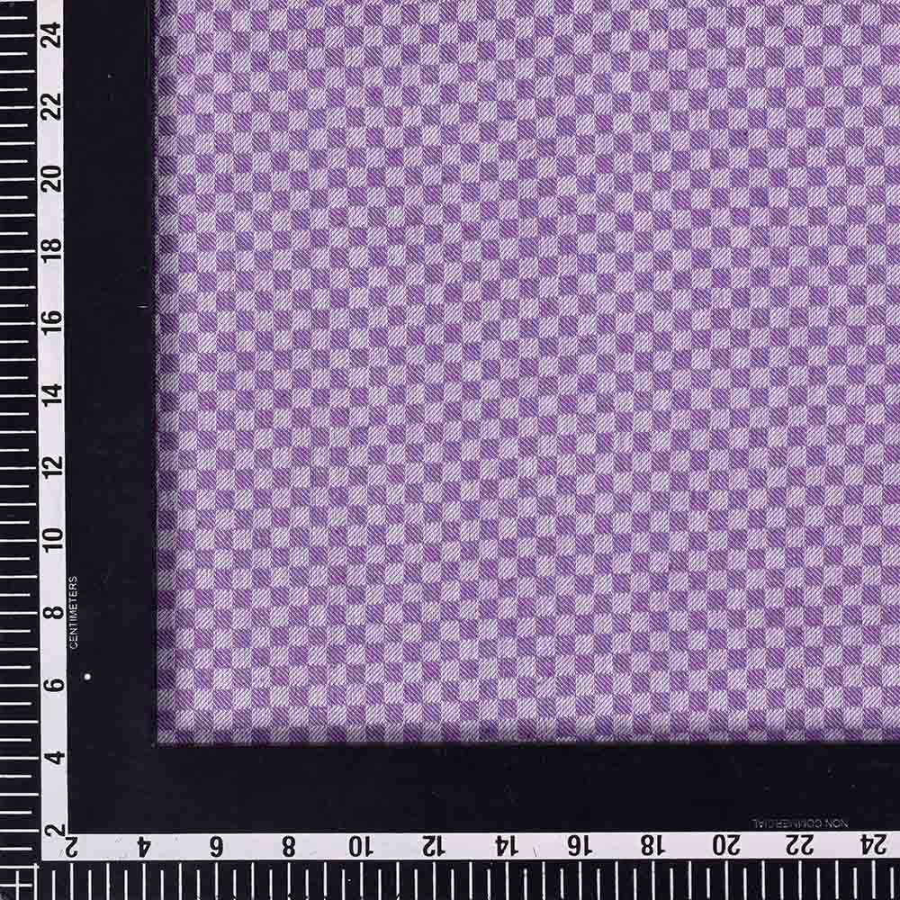 CHECK TWILL WHITE PURPLE COTTON 105 GSM HANDWOVEN FABRIC