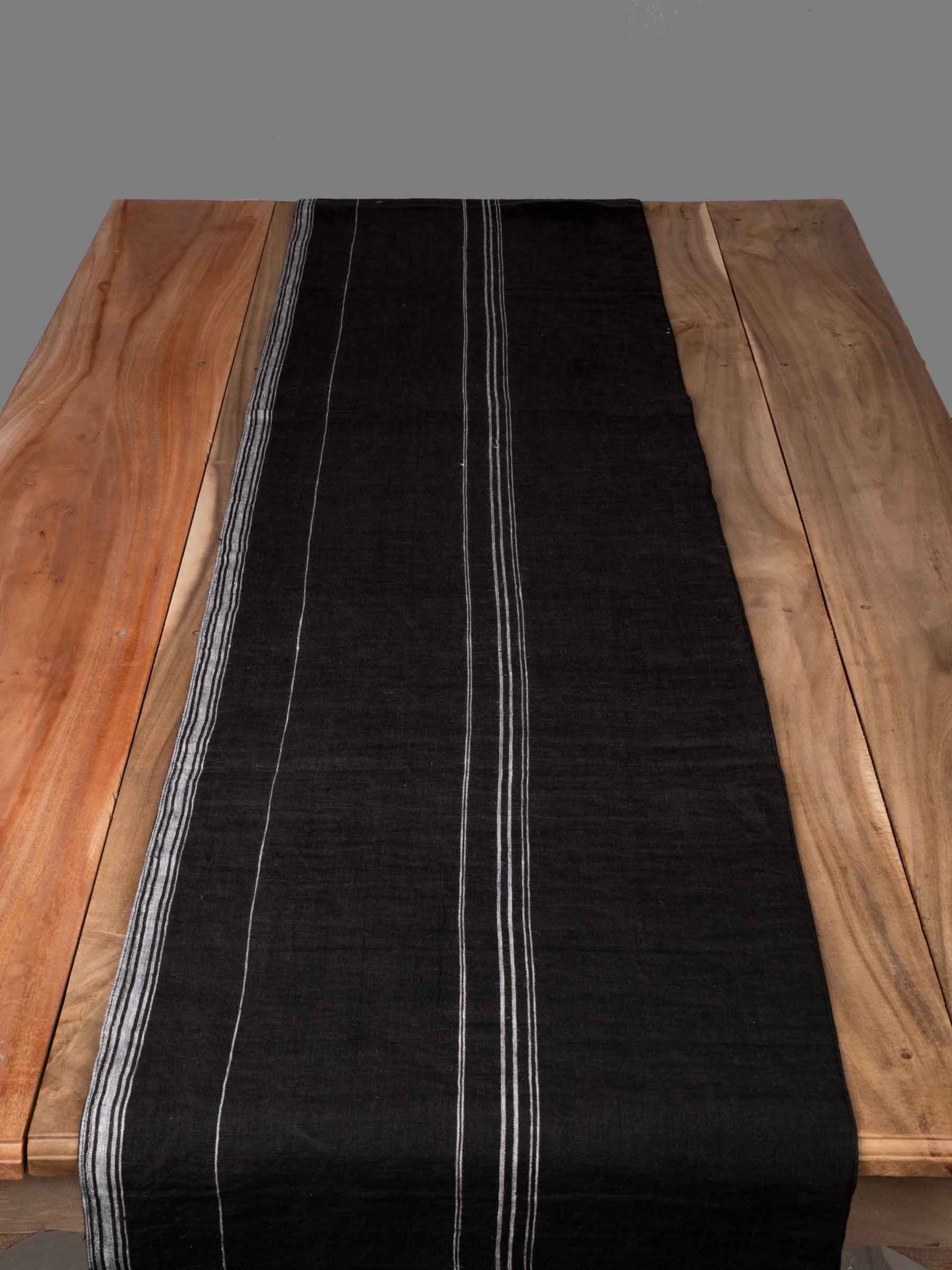 Stripe Black Pure Linen Table Runner