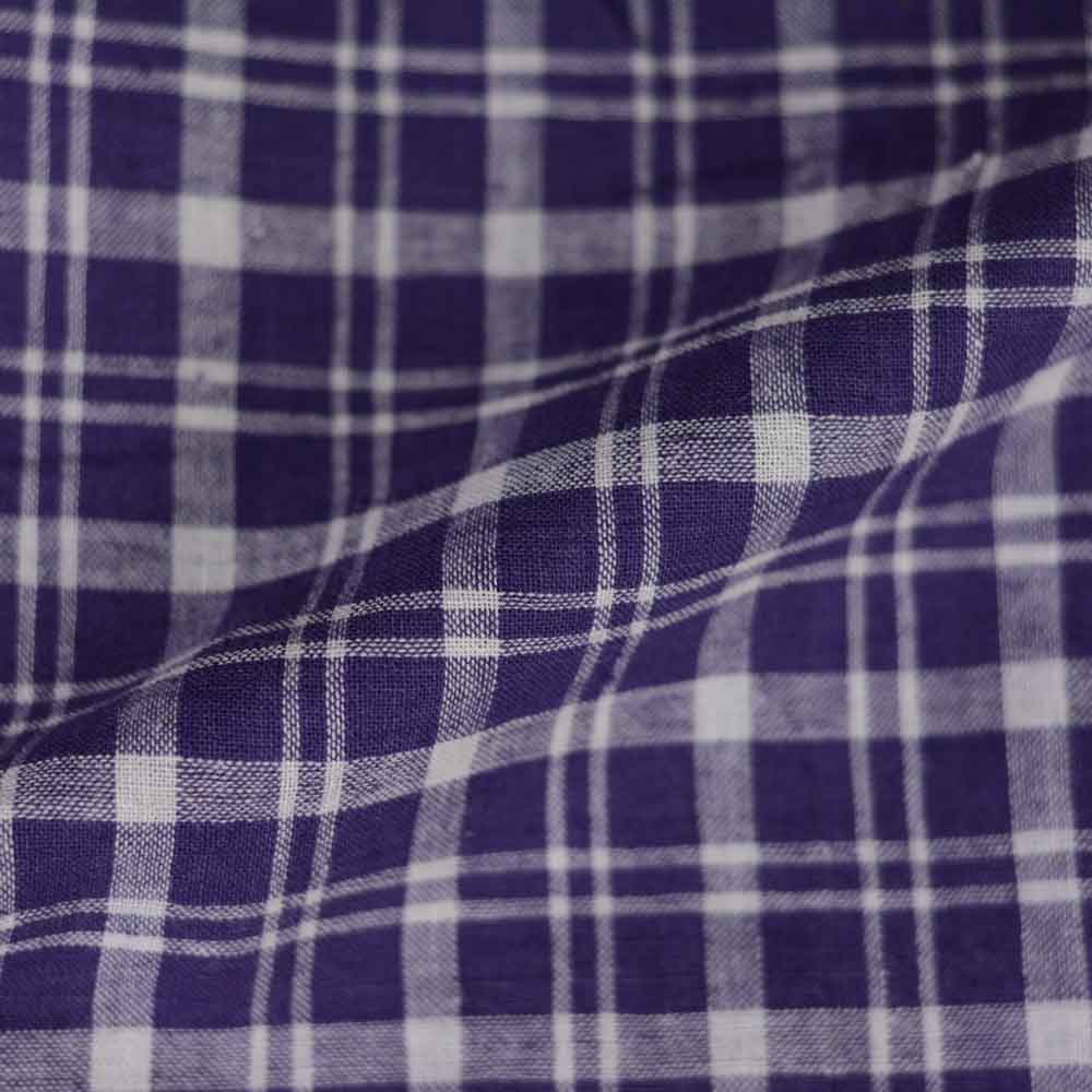 Check Purple & White Pure Cotton 88 GSM Handwoven Fabric