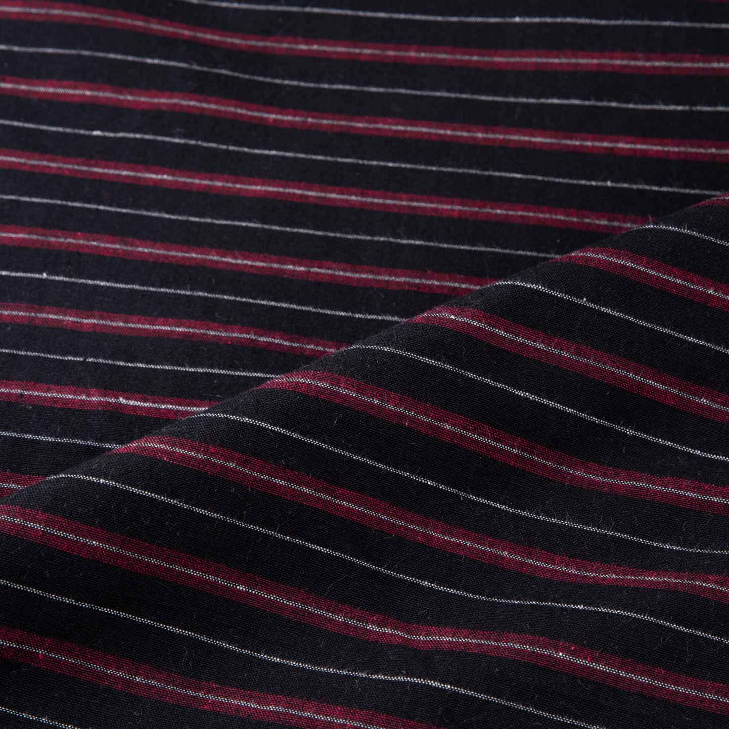 STRIPE BLACK KHADI COTTON 155 GSM HANDWOVEN FABRIC