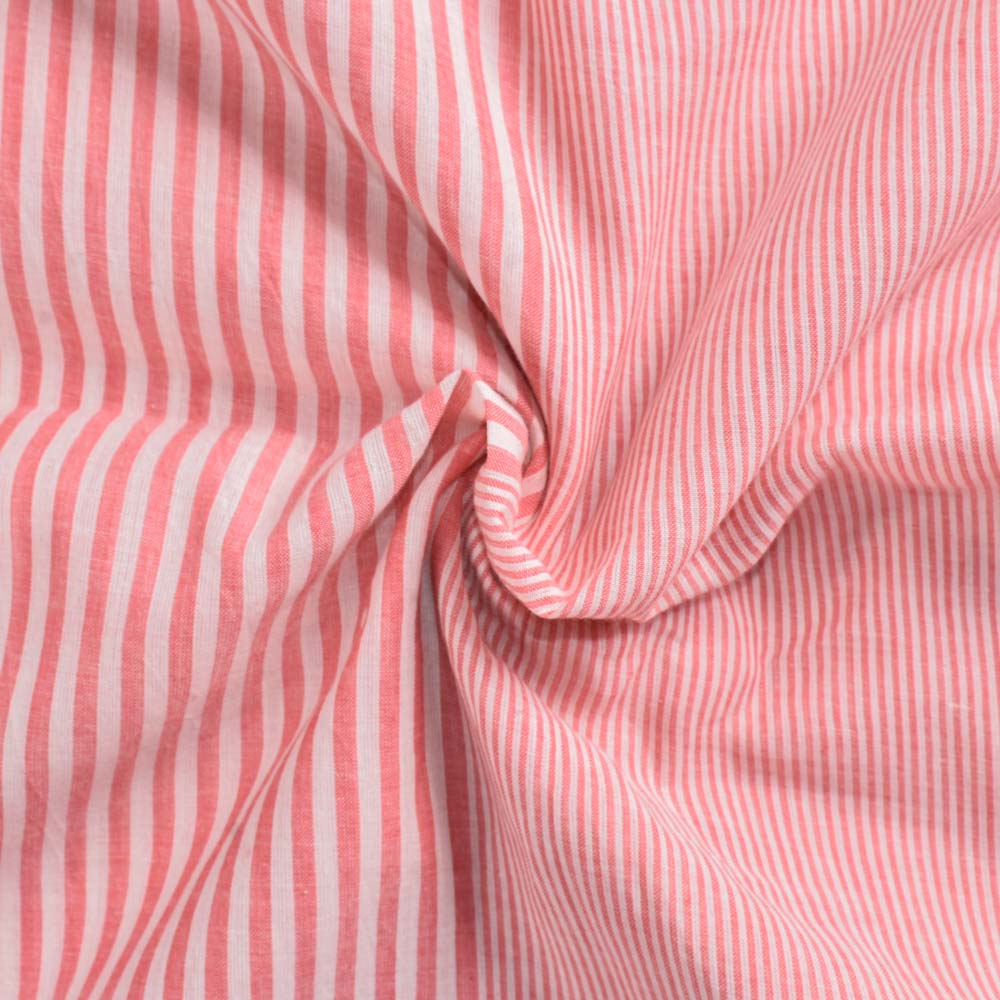 Stripe Coral Pink Pure Cotton 56 GSM Handwoven Fabric