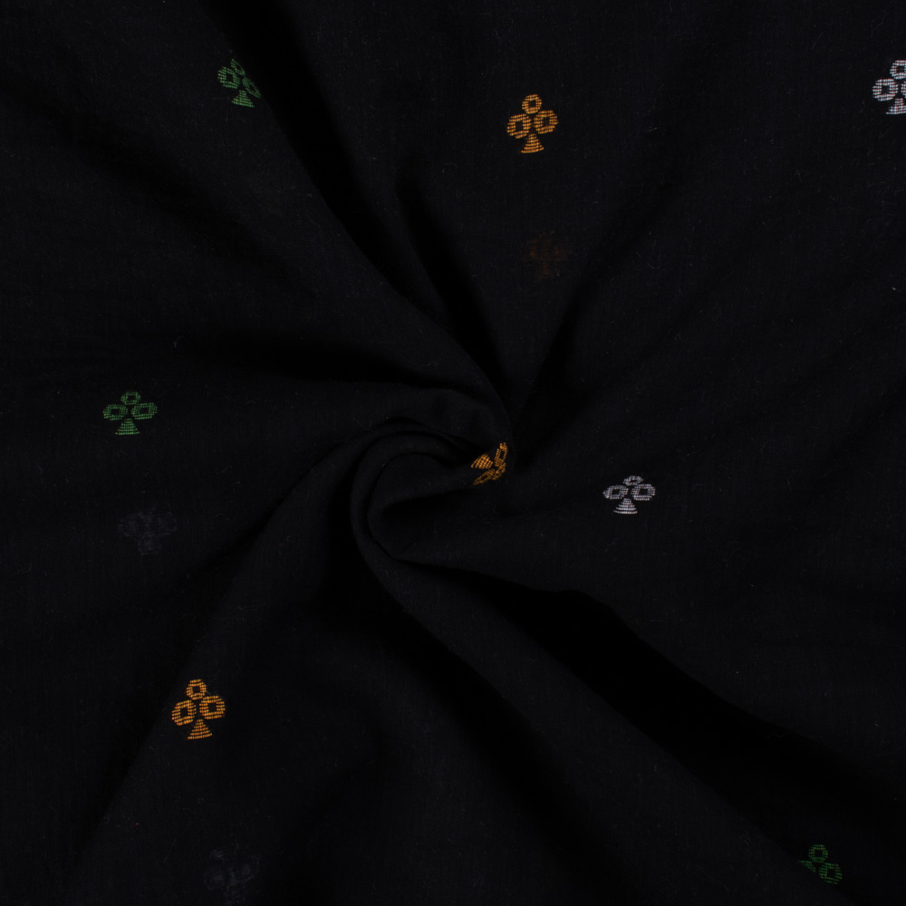 Black Base Clubs Motif Jamdani Pure Cotton 60 GSM Handwoven Fabric