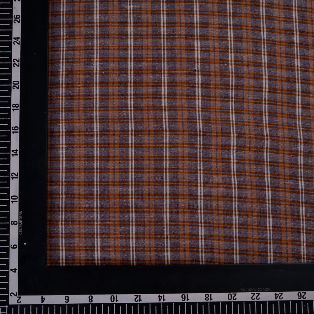 CHECK PLUM & BROWN PURE COTTON 66 GSM HANDWOVEN FABRIC
