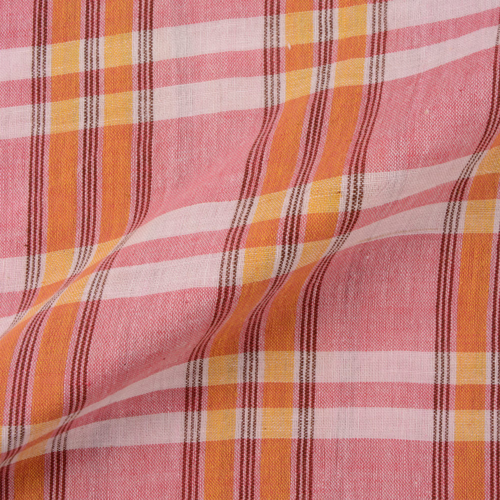 CHECK RED & ORANGE PURE COTTON 95 GSM HANDWOVEN FABRIC
