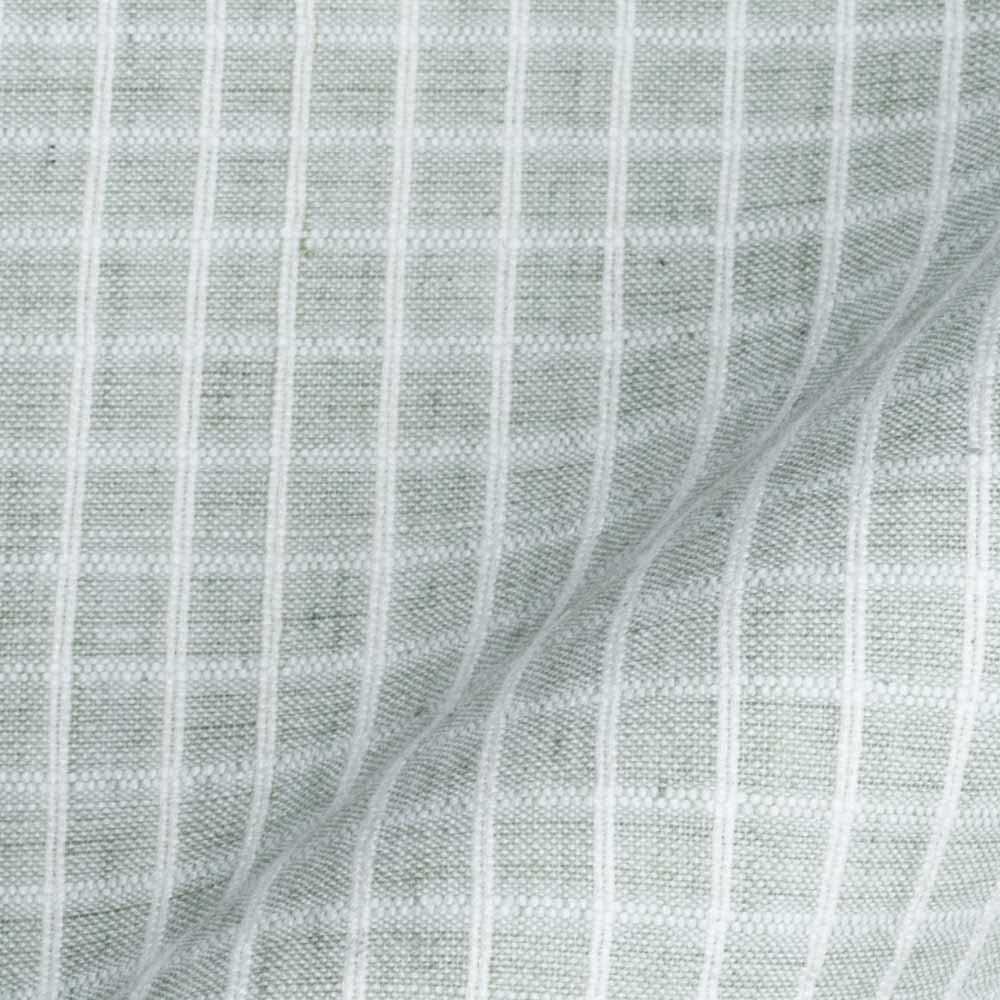 Check Greenish Grey Pure Cotton 104 GSM Handwoven Fabric