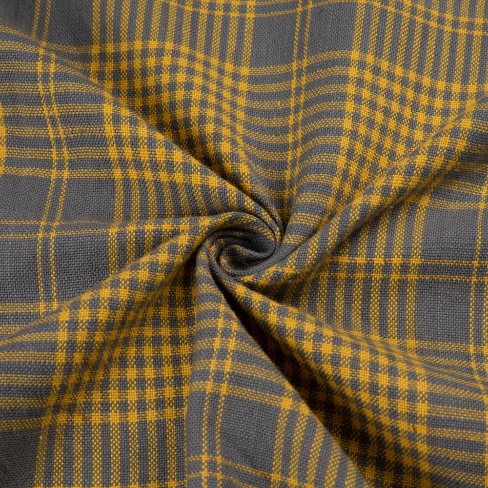 CHECK YELLOW & GREY PURE KHADI 184 GSM HANDSPUN & HANDWOVEN FABRIC