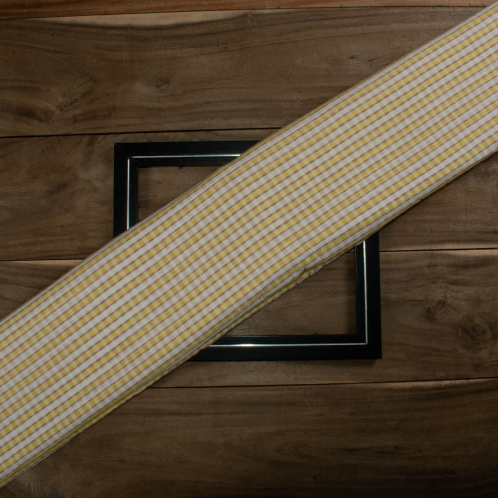 Check White Yellow Pink Pure Cotton 95 GSM Handwoven Fabric 
