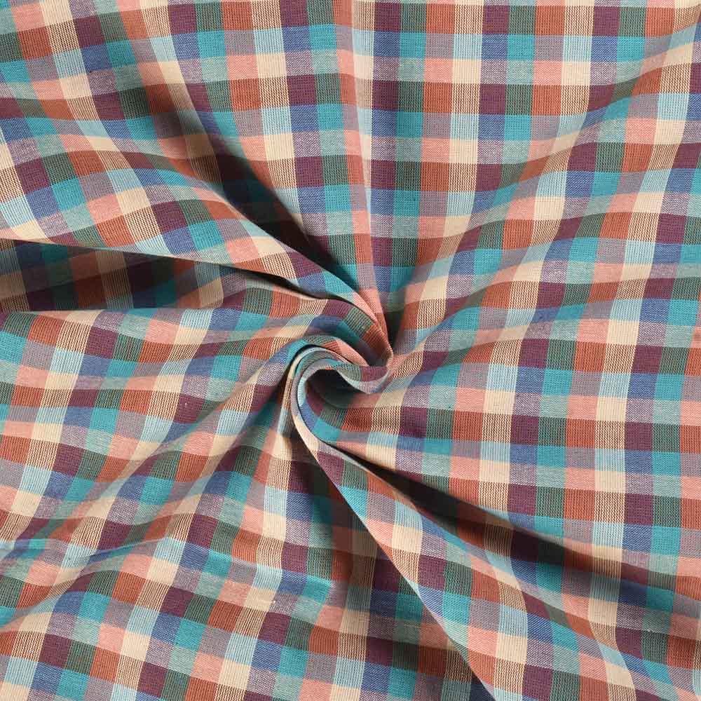 Check Multicolour Pure Cotton 100 GSM Handwoven Fabric 470