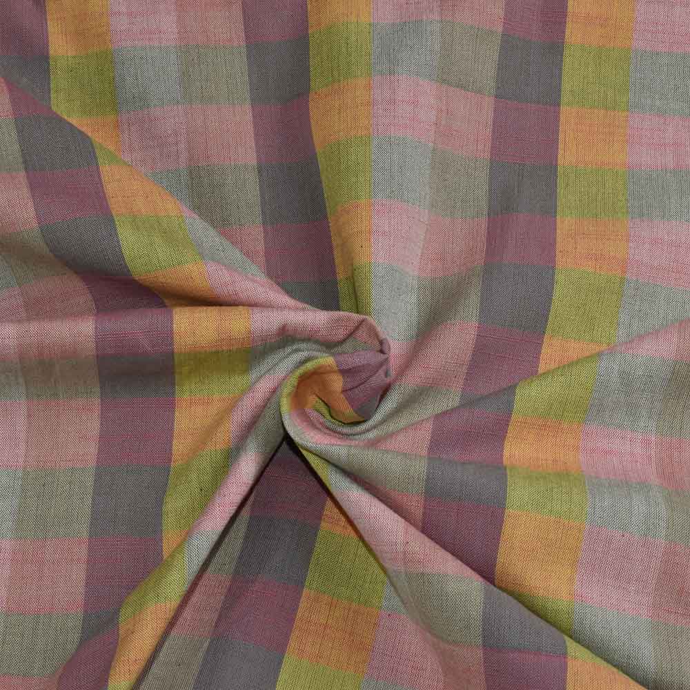 Check Multicolor Pure Cotton 140 GSM Handwoven Fabric