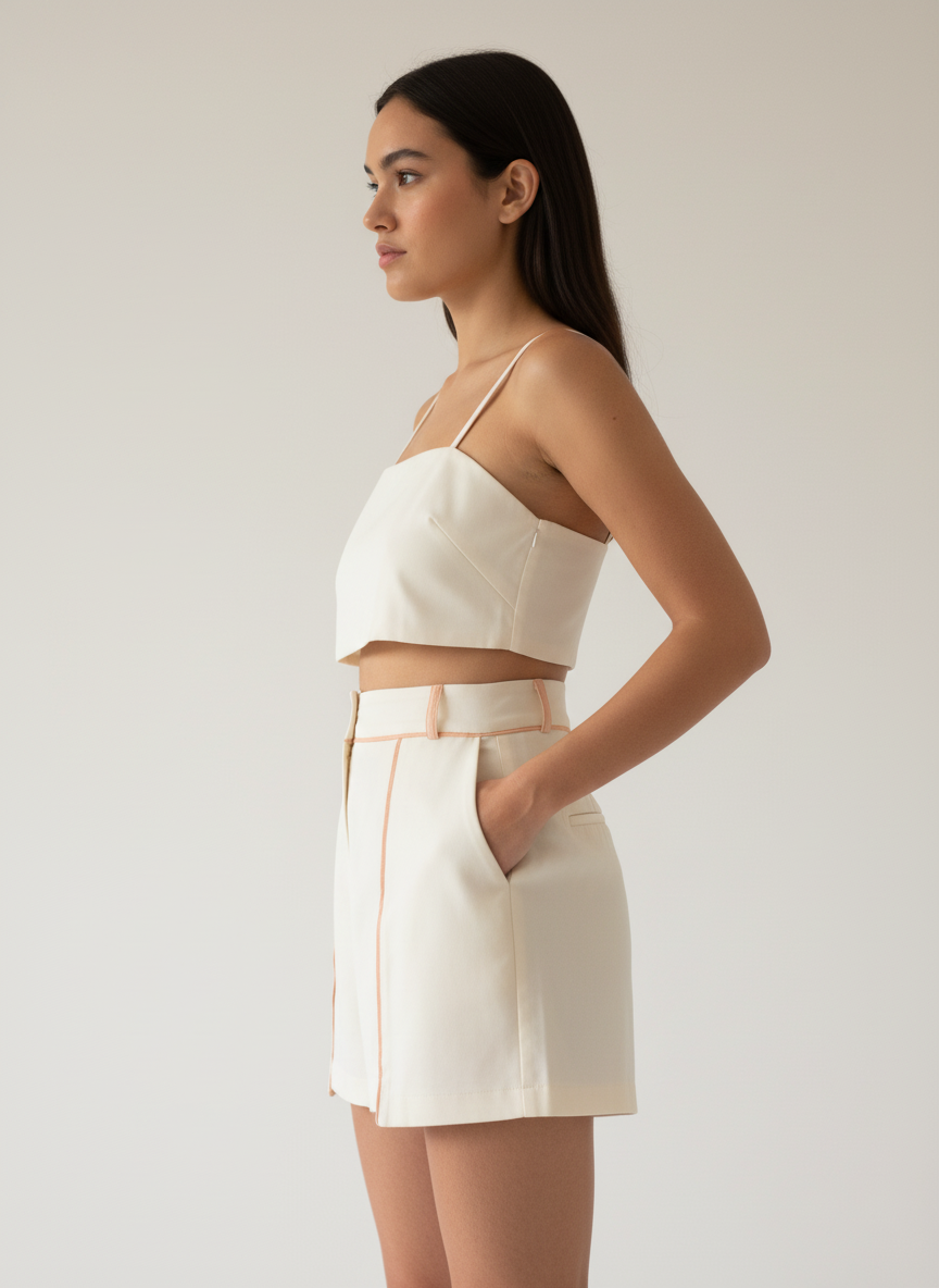 Paneled Shorts With Top Co-ord Set