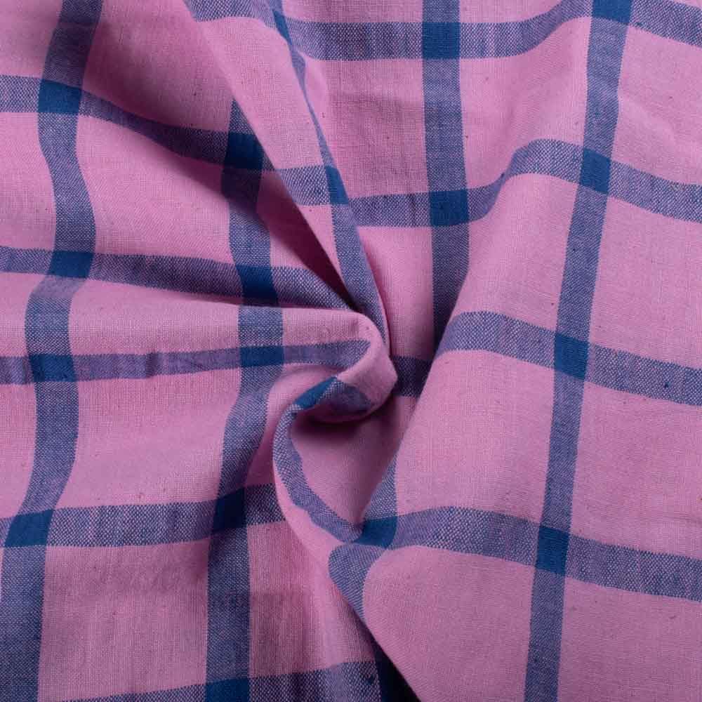 Check Pink & Blue 130 GSM Khadi Handwoven Fabric