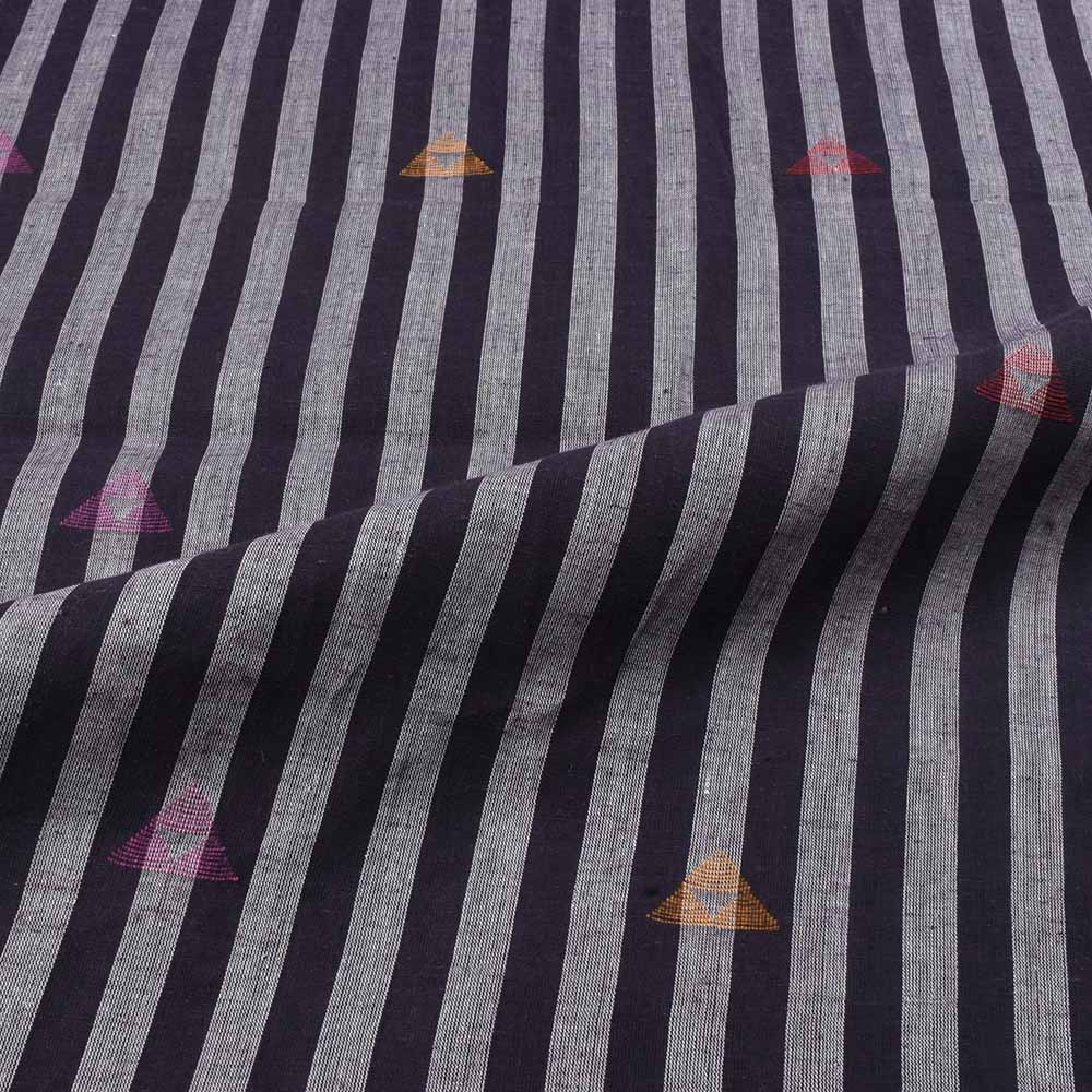 STRIPE BLACK WHITE JAMDANI KHADI COTTON 60 GSM HANDWOVEN FABRIC 282