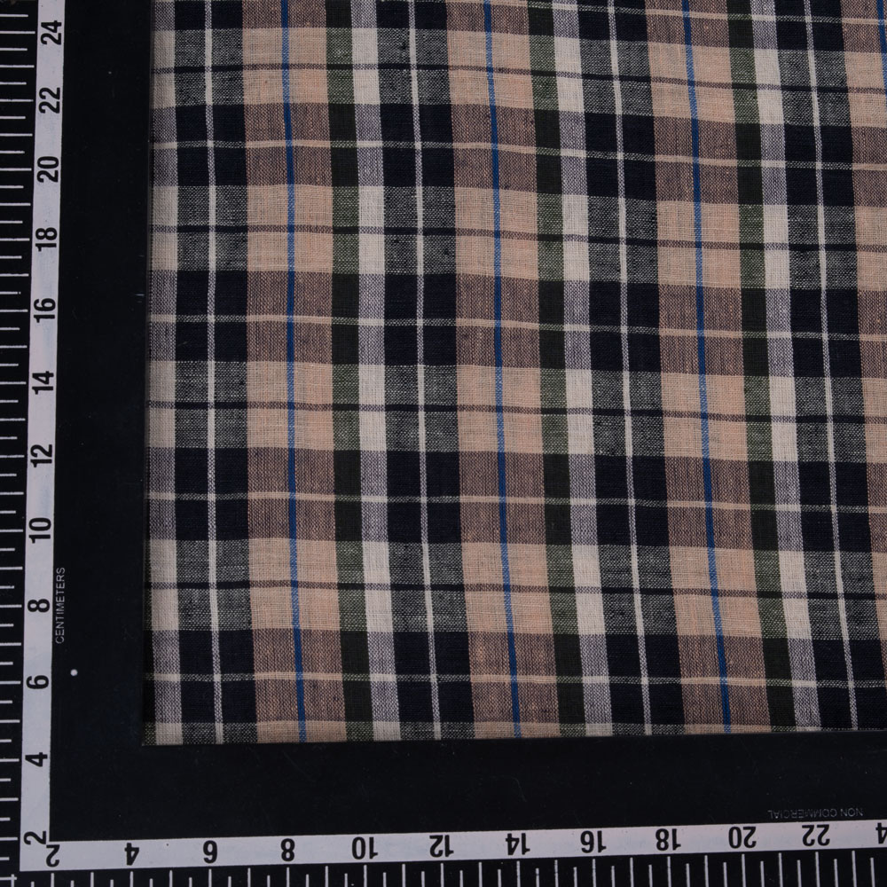 CHECK BROWN & BLACK PURE COTTON 94 GSM HANDWOVEN FABRIC