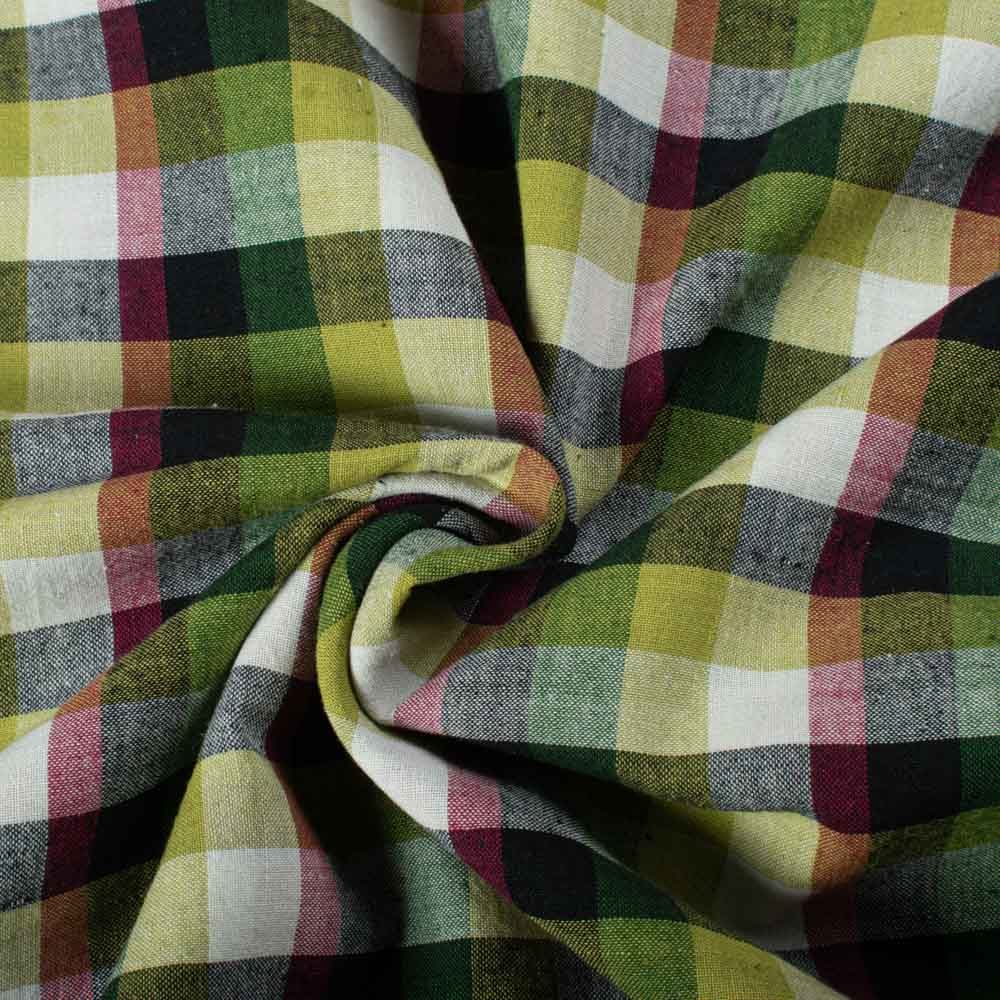 Check Multicolor 110 GSM Pure Cotton Handwoven Fabric 896