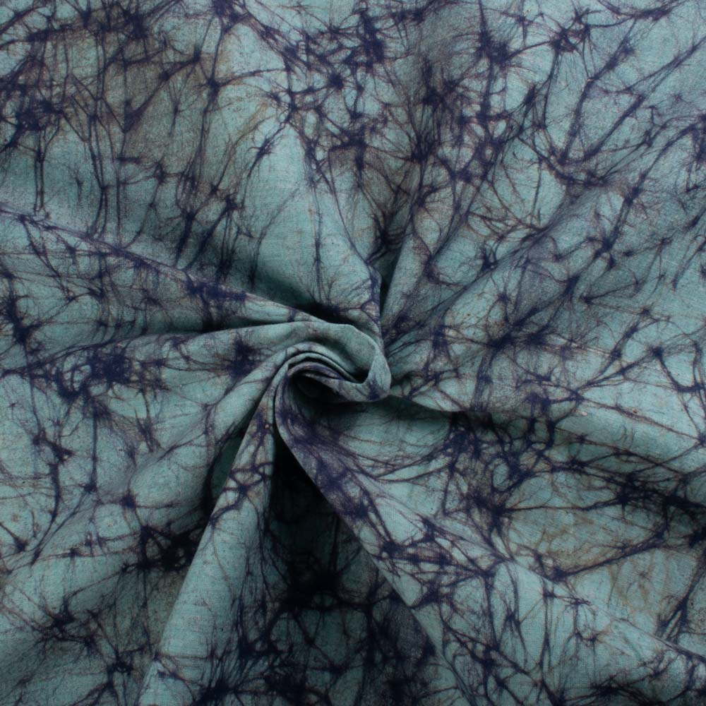 Abstract Turquoise Purple Batik Printed Khadi Cotton 105 GSM Handwoven Fabric 20