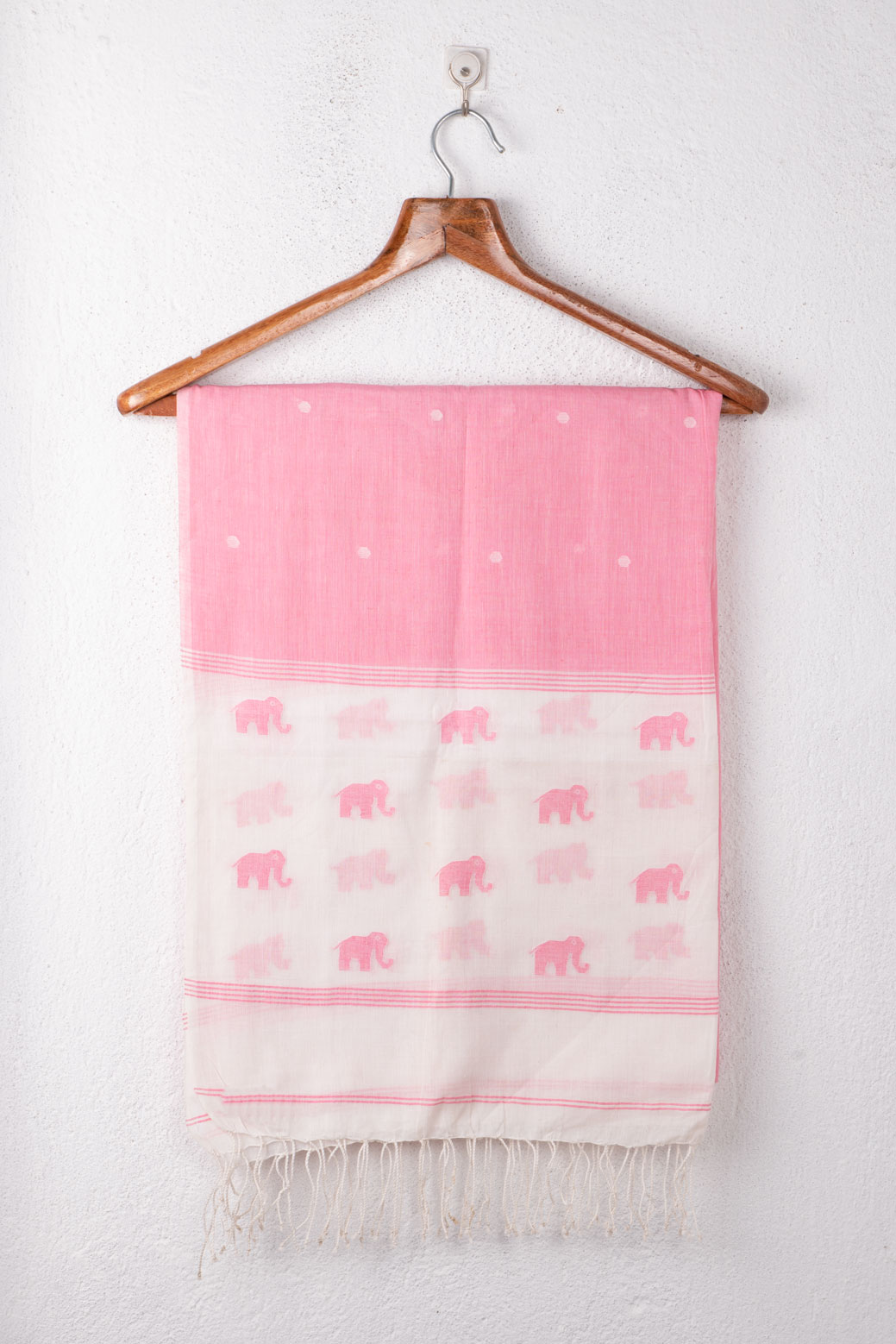 Elephant White & Pink Jamdani Handwoven Cotton Scarf