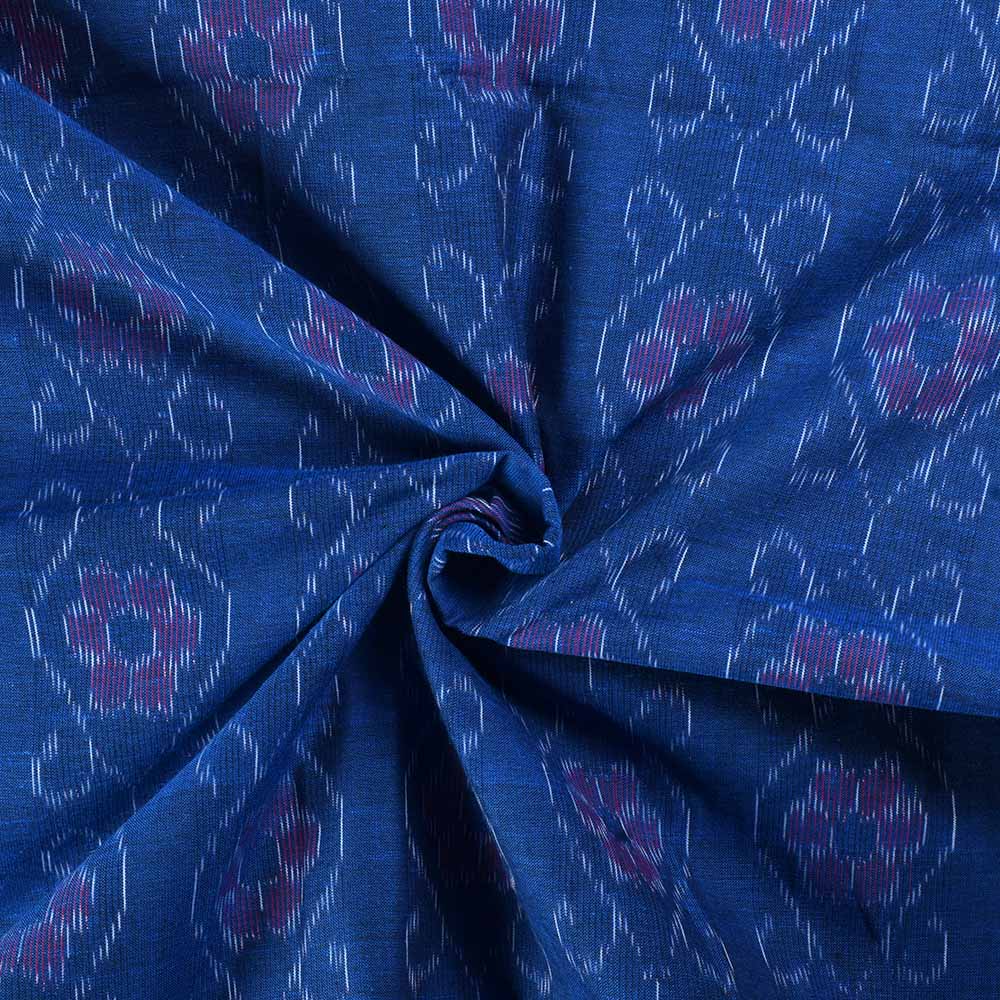 Blue Ikkat Pure Cotton 80 GSM Handwoven Fabric