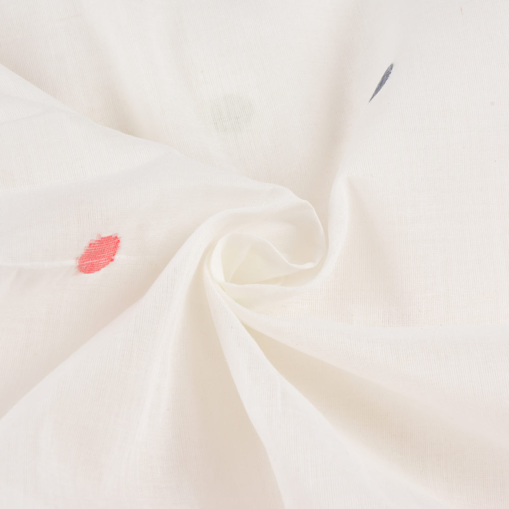 Polka Dot White Jamdani Pure Handwoven Cotton 55 GSM Fabric