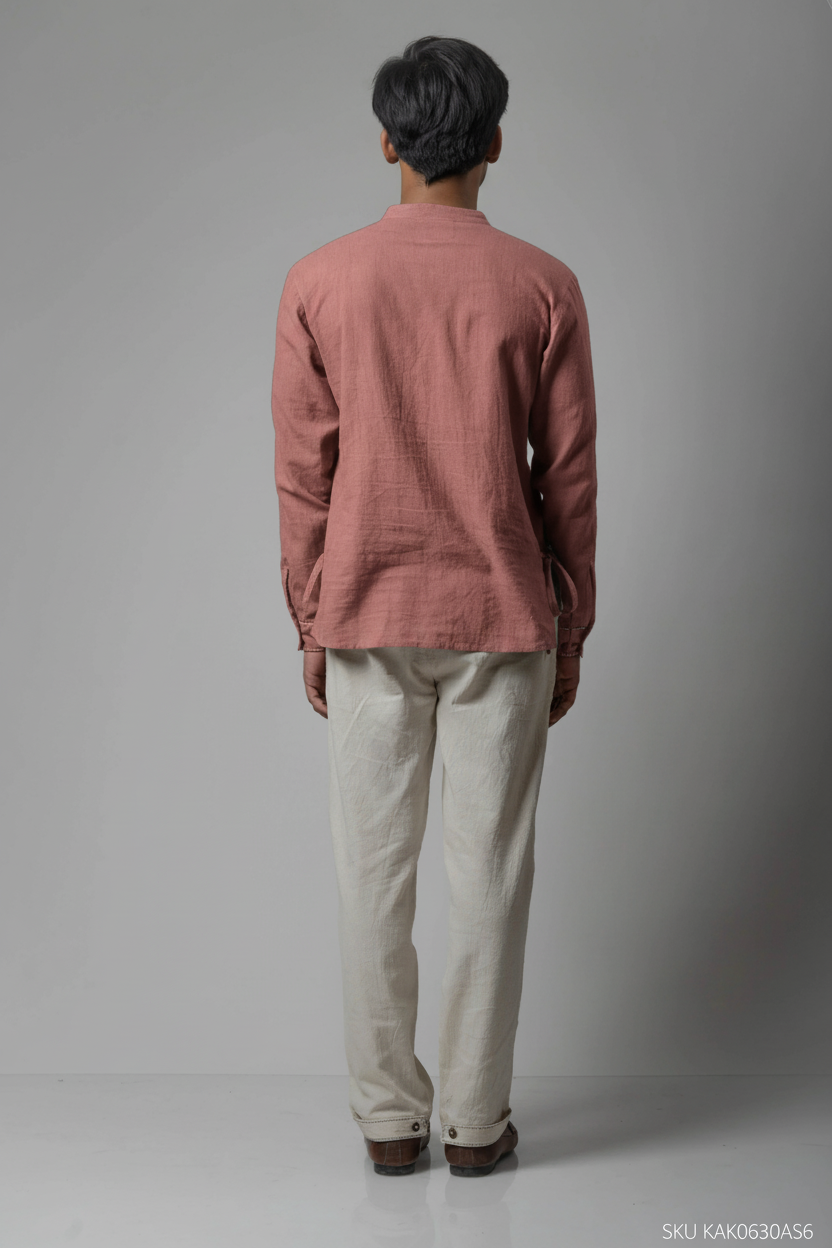 Short  Aasymmetrical Plaket Kurta With Side Tie-Up Strings