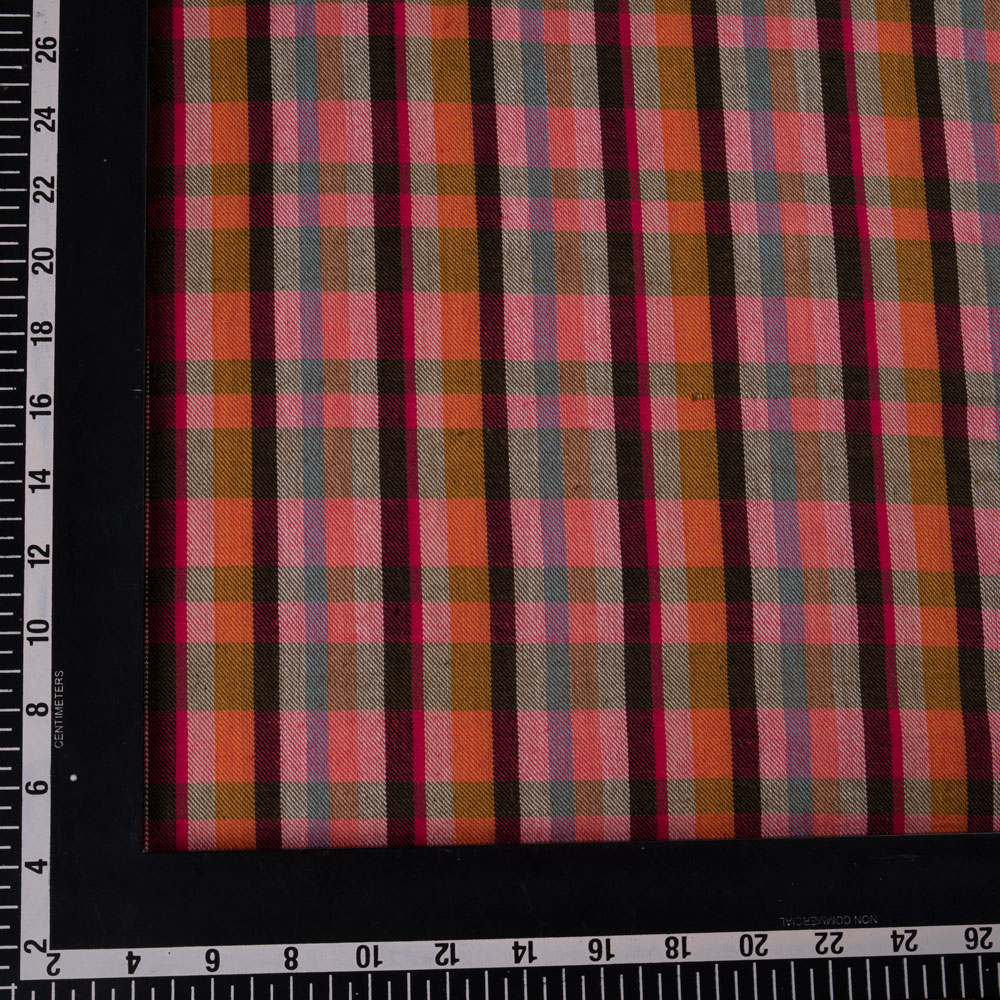 CHECK TWILL MULTI COLOUR PURE COTTON 105 GSM HANDWOVEN FABRIC