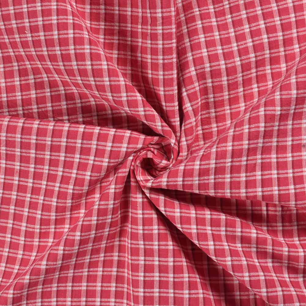 Check Red & White Pure Cotton 125 GSM Handwoven Fabric