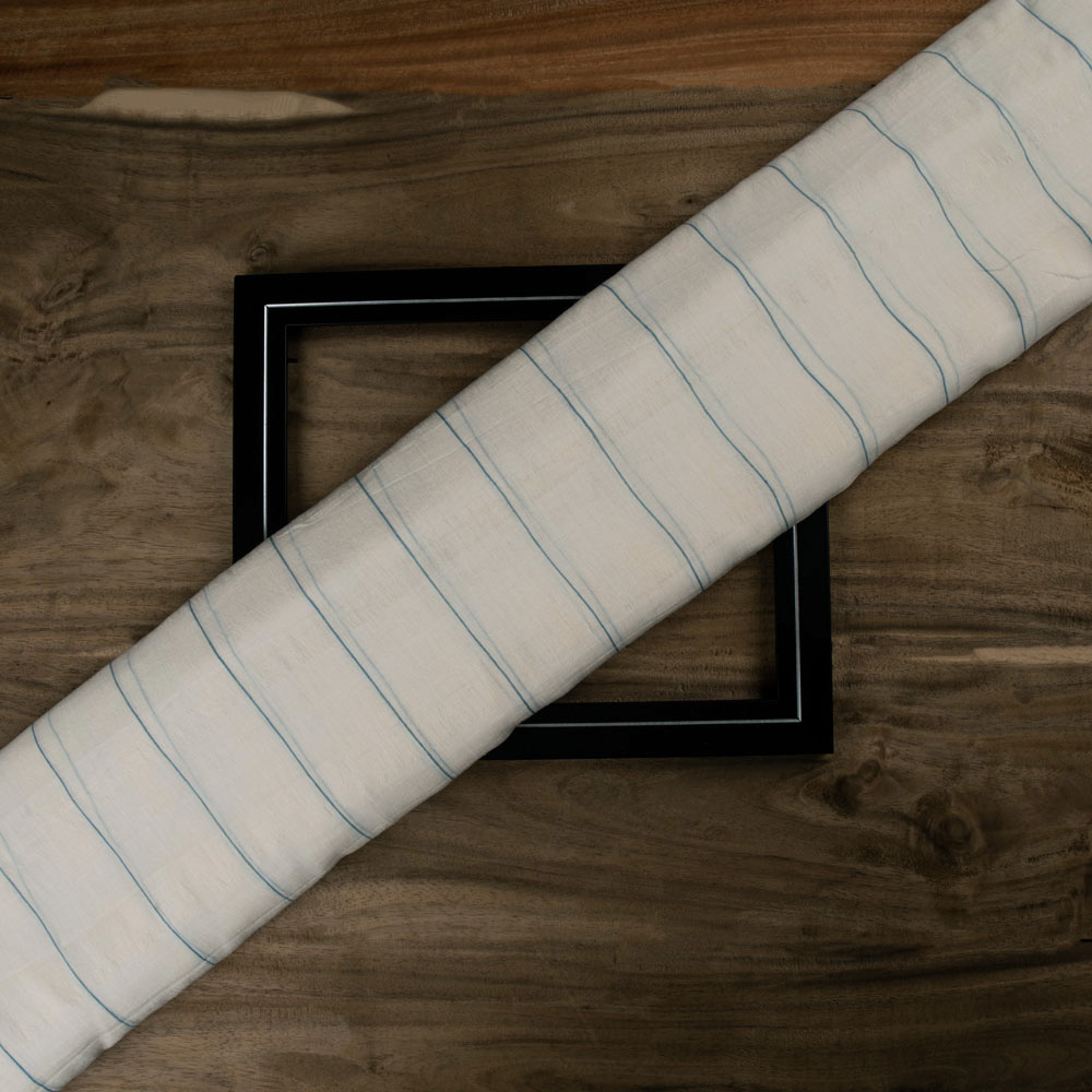 Pinstripe Off White Cotton & Mulberry Silk Blend 42 GSM Handwoven Fabric