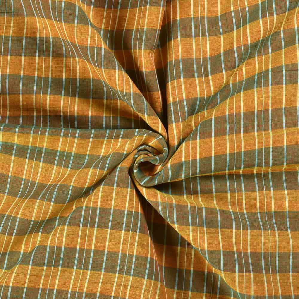 Check Yellow Green Pure Cotton 67 GSM Handwoven Fabric